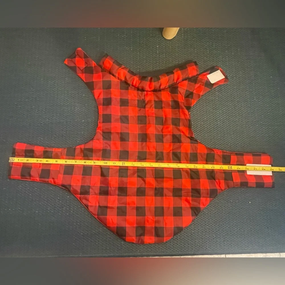Plaid Dog Coat & NWT Rope Toy | Red Black Buffalo Check | Lightweight Jacket